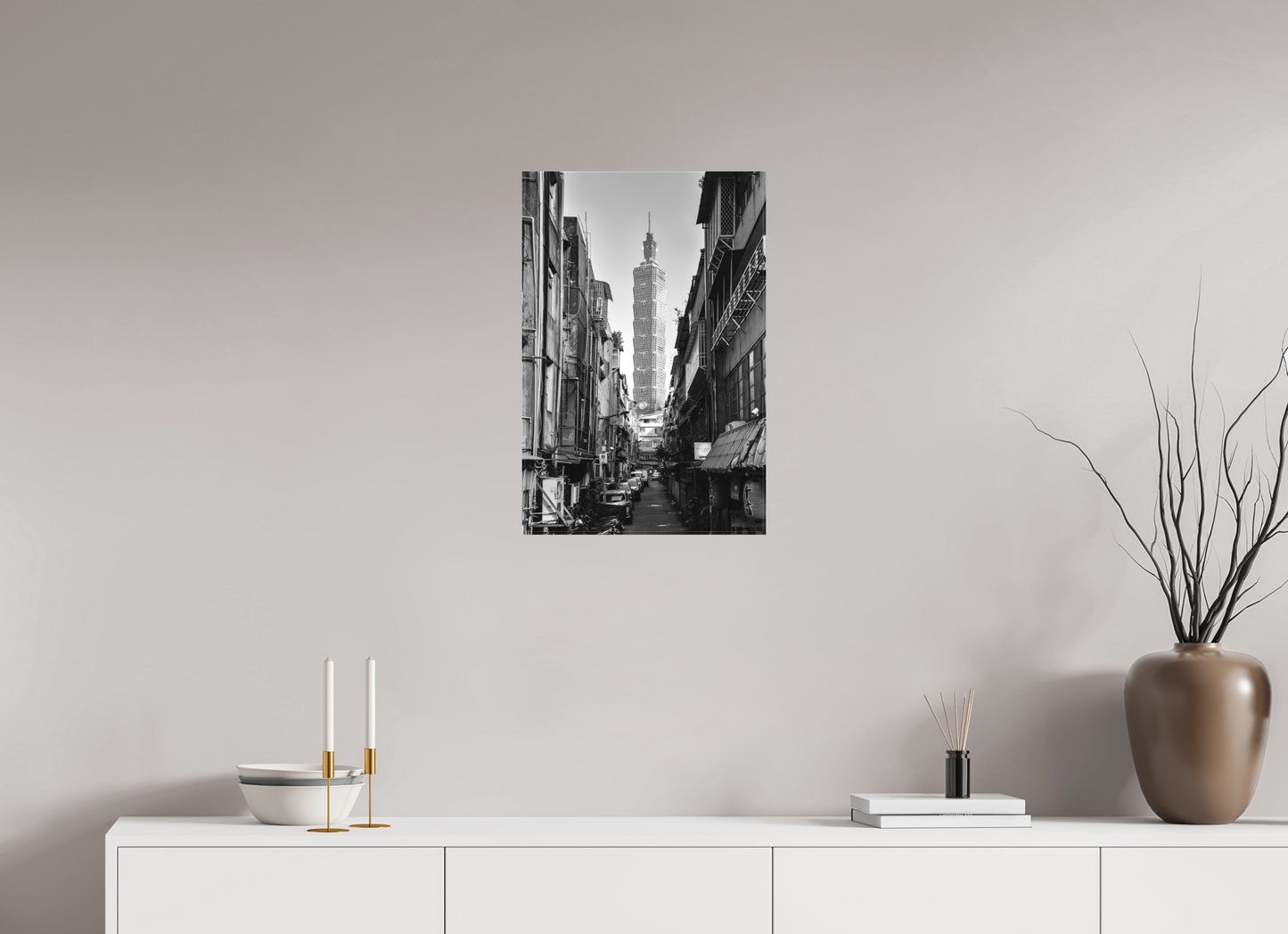 16 x 24″, -Textile Print on Stretcher Frame Taipei 101 Black and White Fine Art Photograph Wall Art