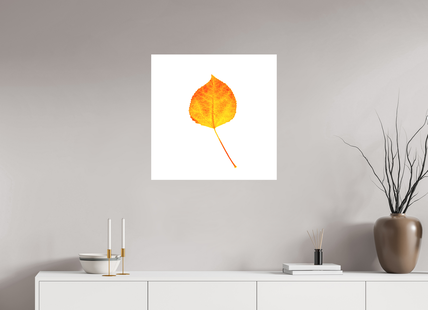 25 x 25″, -Matte Canvas on Stretcher Frame Aspen Leaf