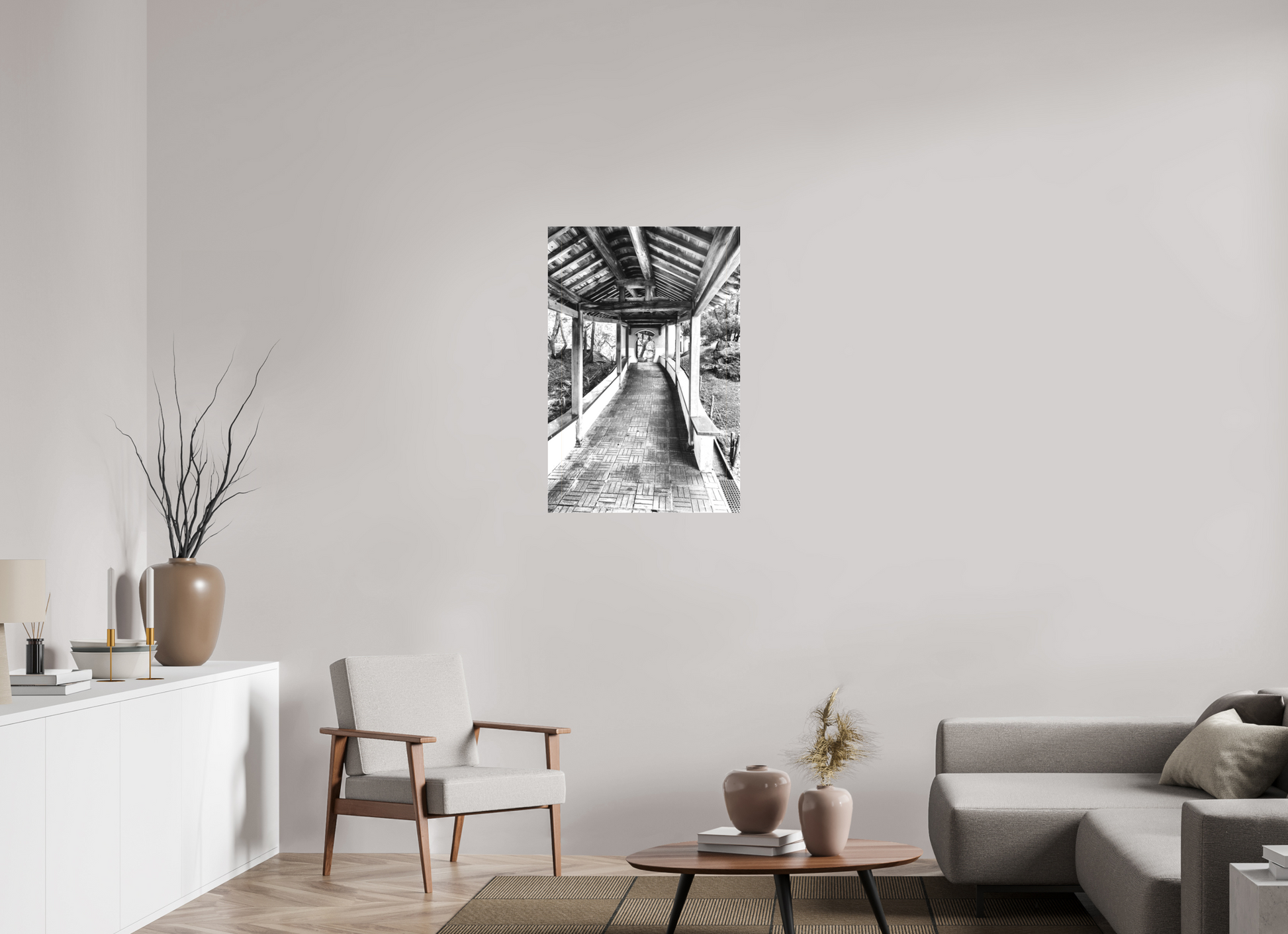 24 x 36″, -Matte Canvas on Stretcher Frame Walkway Zhishan Garden National Palace Museum Black and White Fine Art Photograph Taipei Taiwan