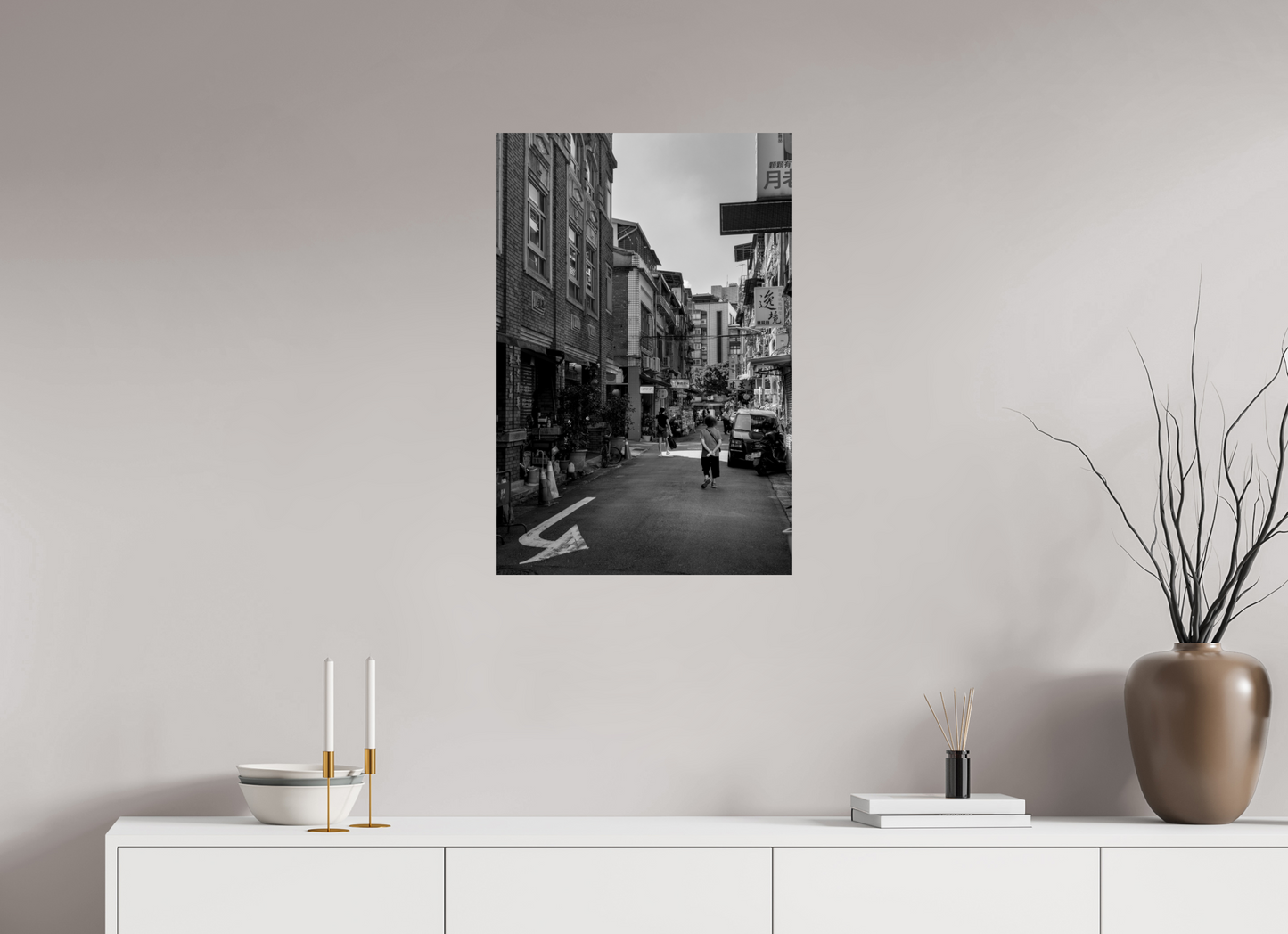 20 x 30″, -Photo Print on Ilford BW Paper Dihua Old Street Neighborhood Black and White Fine Art Photograph Taipei Taiwan