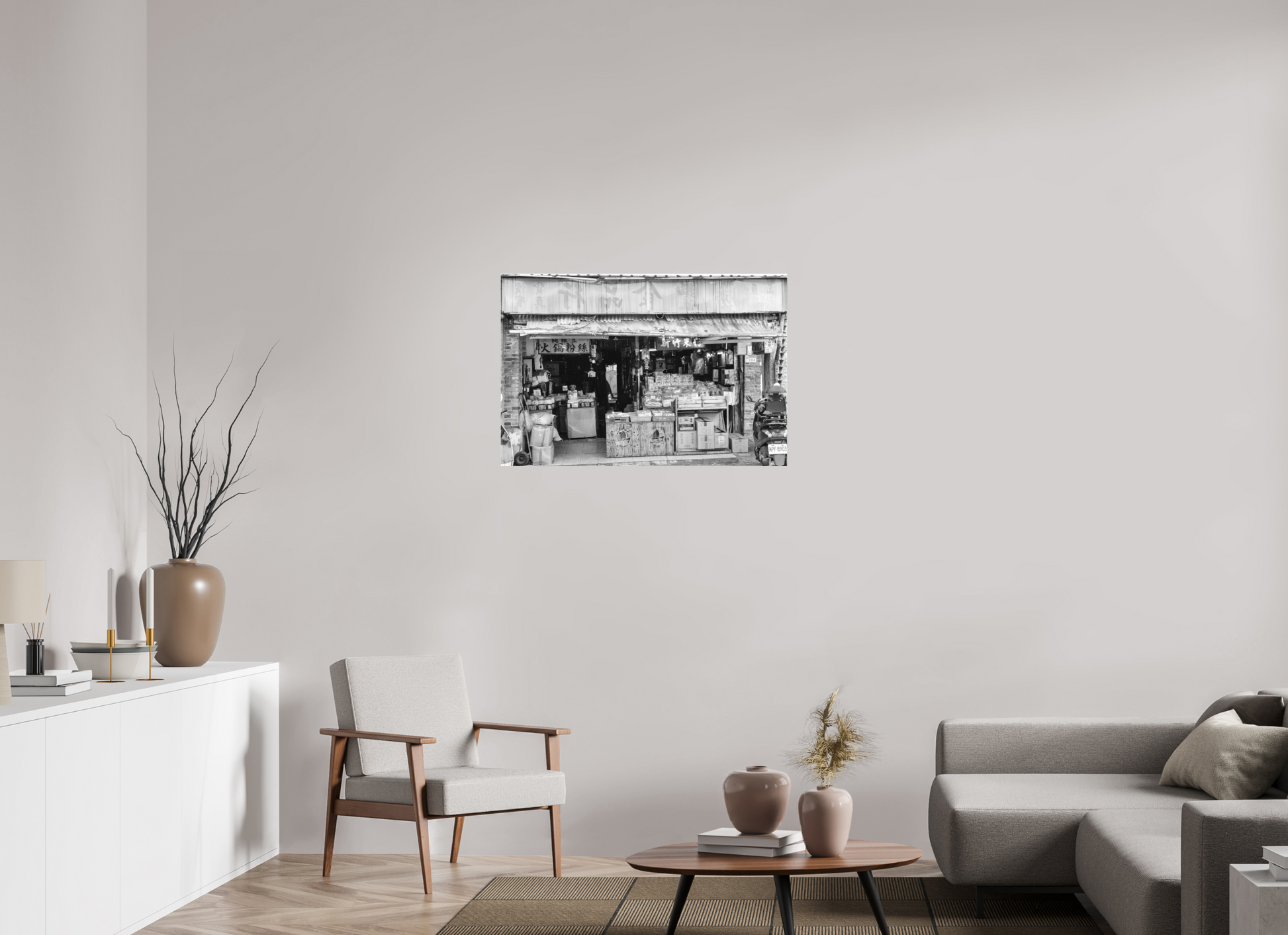 36 x 24″, -Matte Canvas on Stretcher Frame Dihua Old Street Black and White Fine Art Photograph Taipei Taiwan
