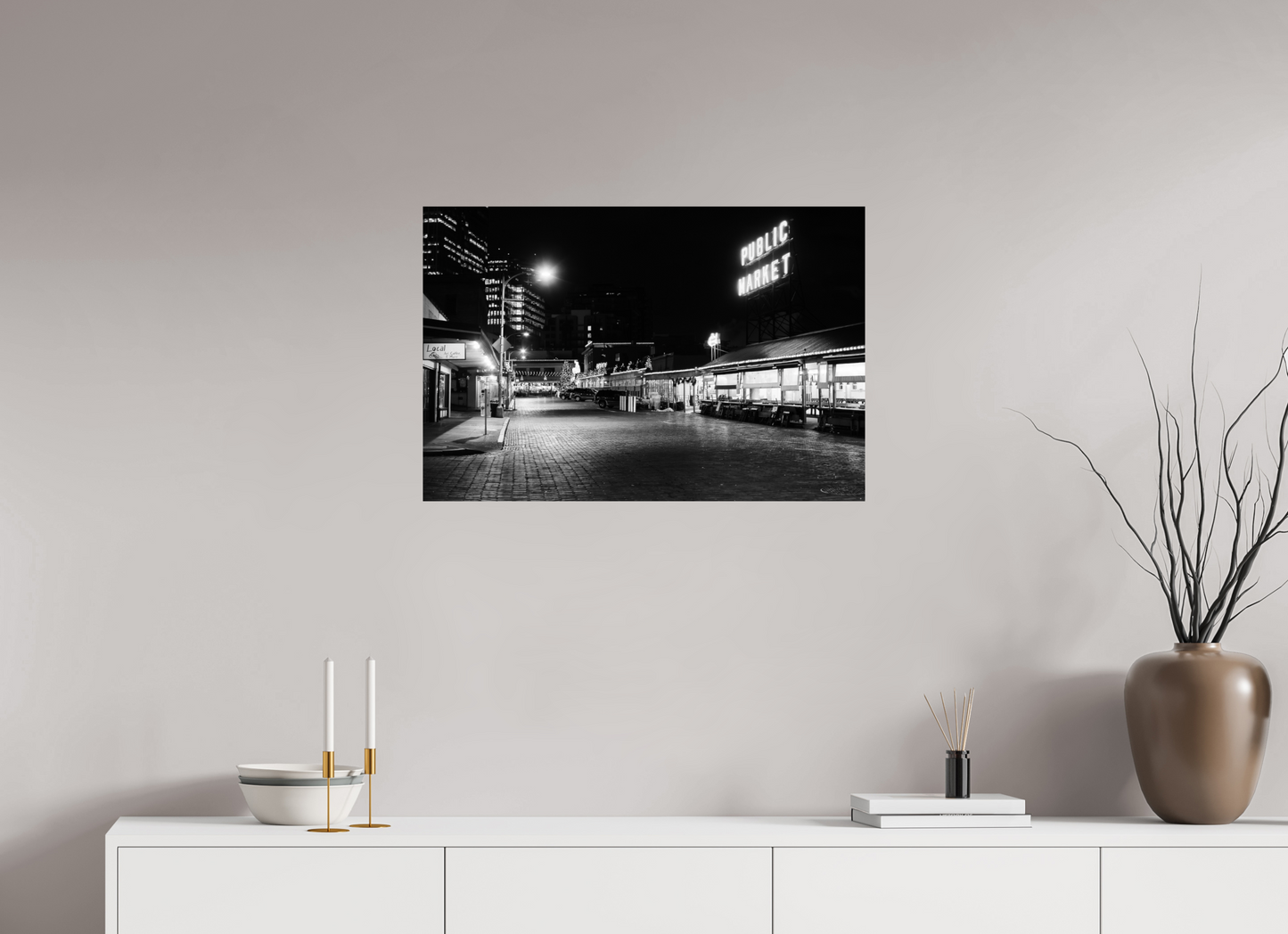 30 x 20″, -Photo Print on Fuji Crystal DP II Seattle Market by Night