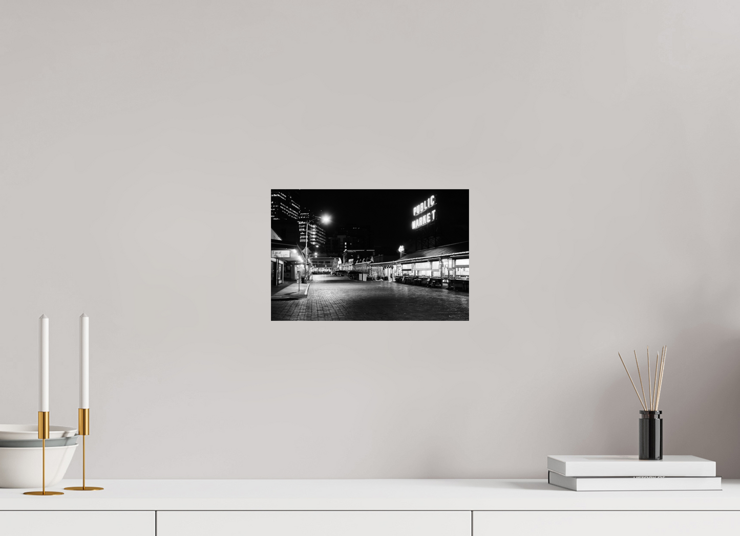 12 x 8″, -Giclée Fine Art Print Seattle Market by Night