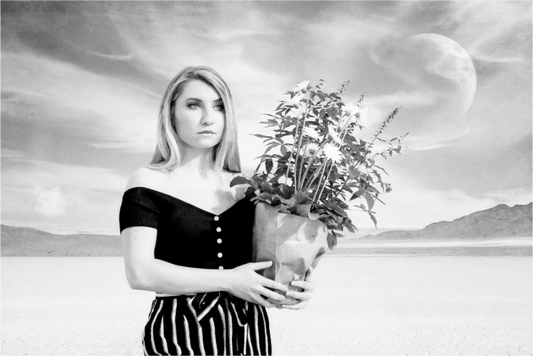 Main image She Waits in Silence – Surreal Black & White Fine Art Photography Print