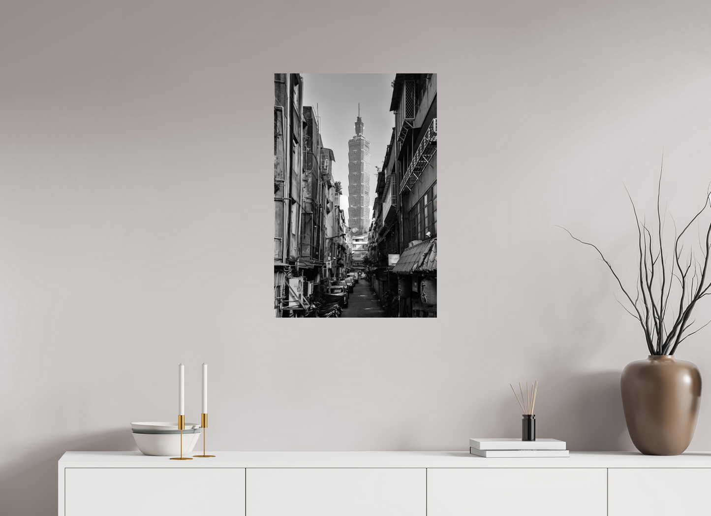 20 x 30″, -Photo Print on Fujiflex High Gloss Taipei 101 Black and White Fine Art Photograph Wall Art