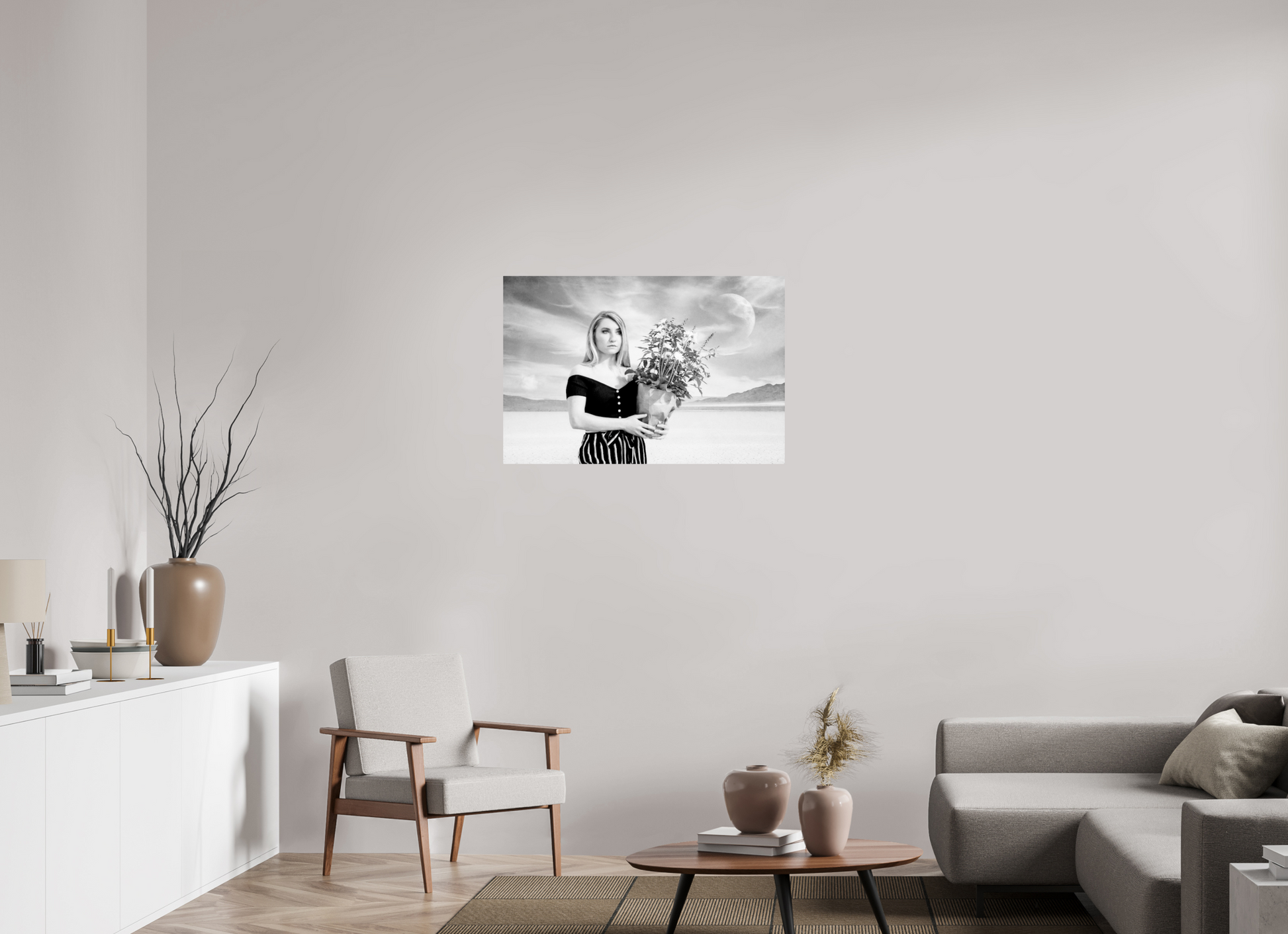 36 x 24″, -Giclée Fine Art Print She Waits in Silence – Surreal Black & White Fine Art Photography Print