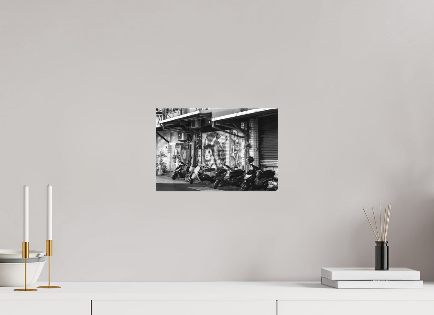 12 x 8″, -Matte Canvas on Stretcher Frame Street Scene Black and White Fine Art Photograph Hualien Taiwan