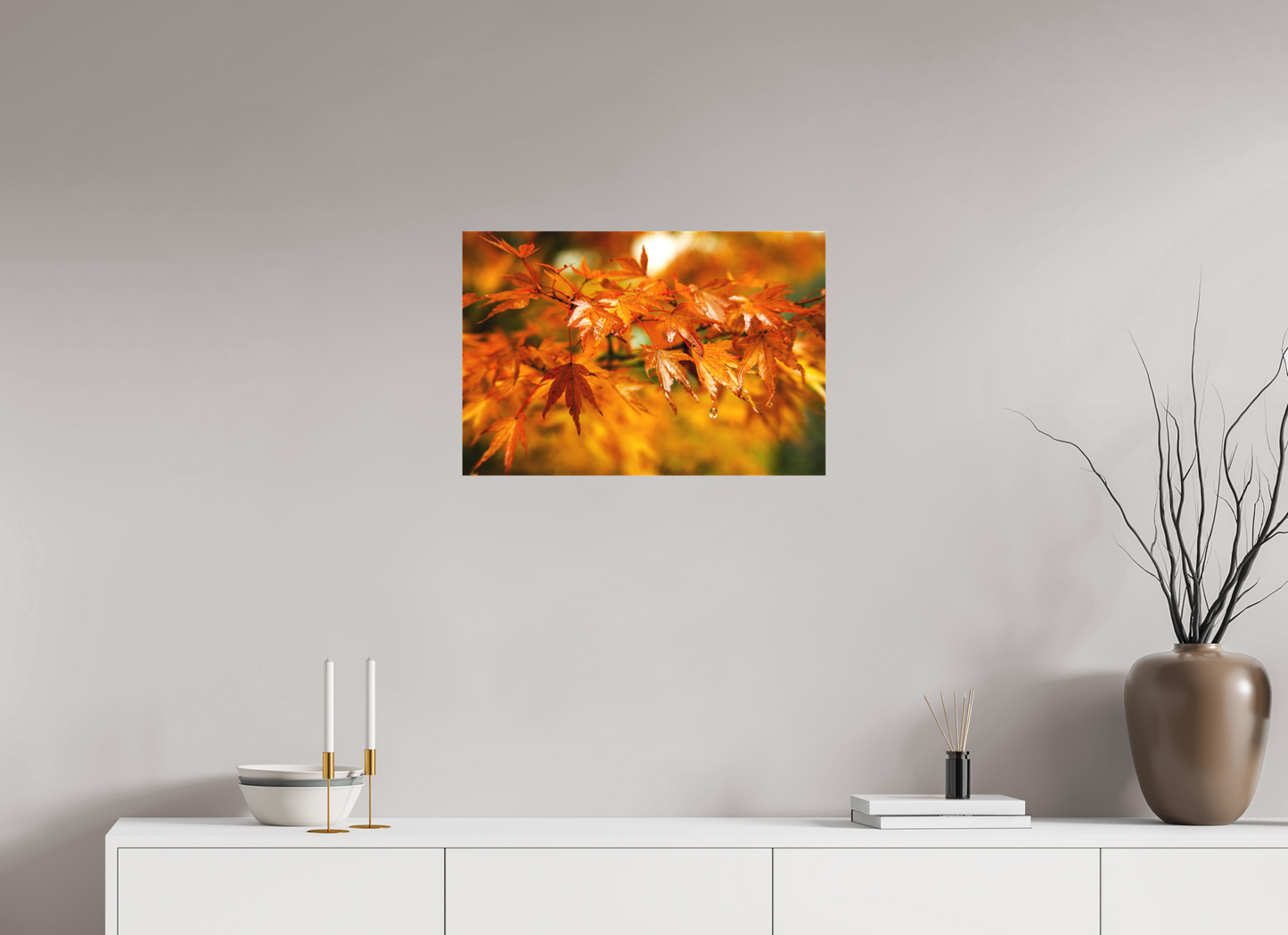 24 x 16″, -Textile Print on Stretcher Frame After the Rain | Japanese Garden Maple