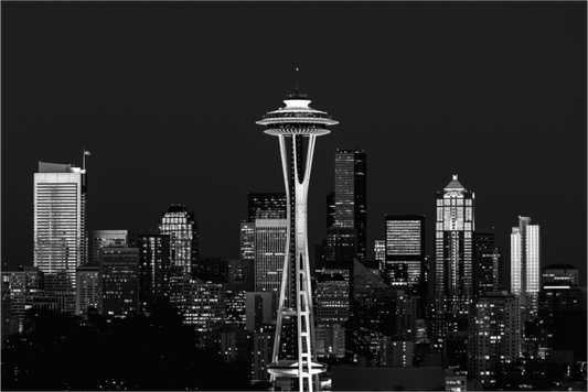 Main image Midnight in Seattle – Black and White Fine Art Photograph of the Seattle Skyline at Night