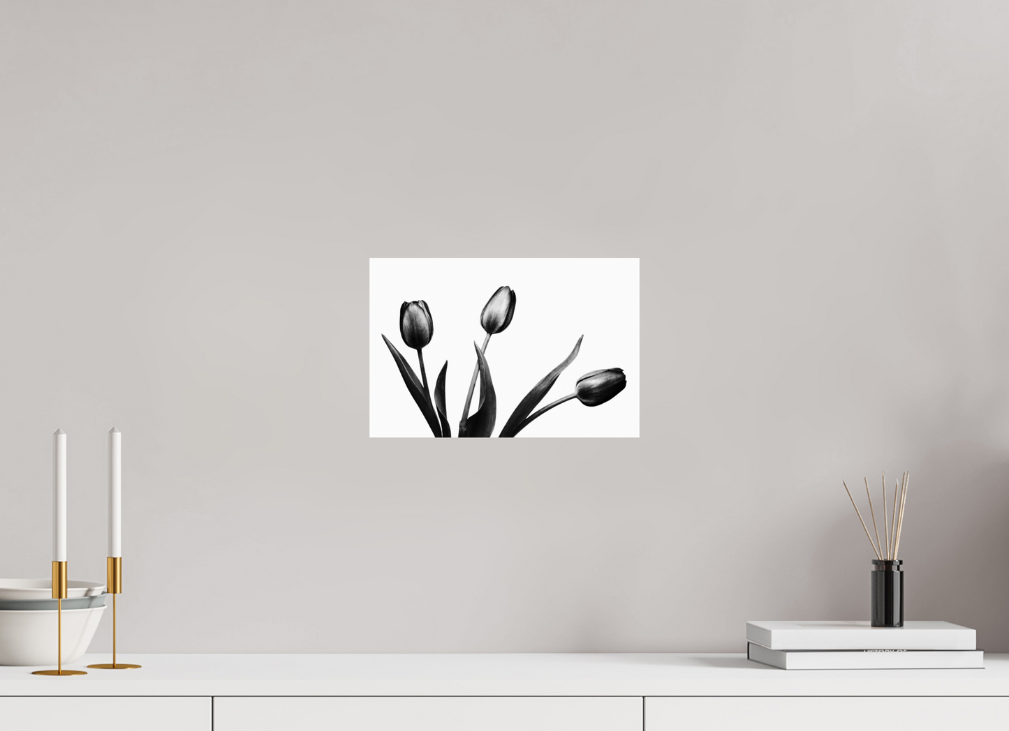 12 x 8″, -Photo Print on Ilford BW Paper Trio of Tulips Black and White Fine Art Photograph