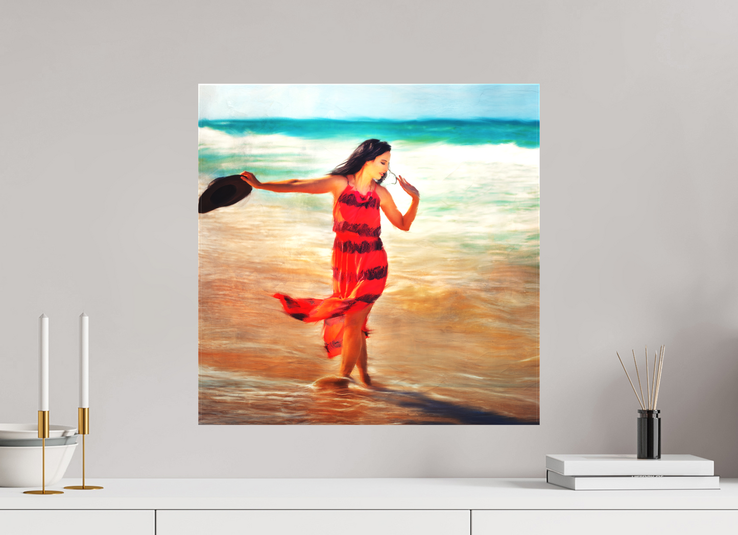 20 x 20″, -Textile Print on Stretcher Frame Sun Dance