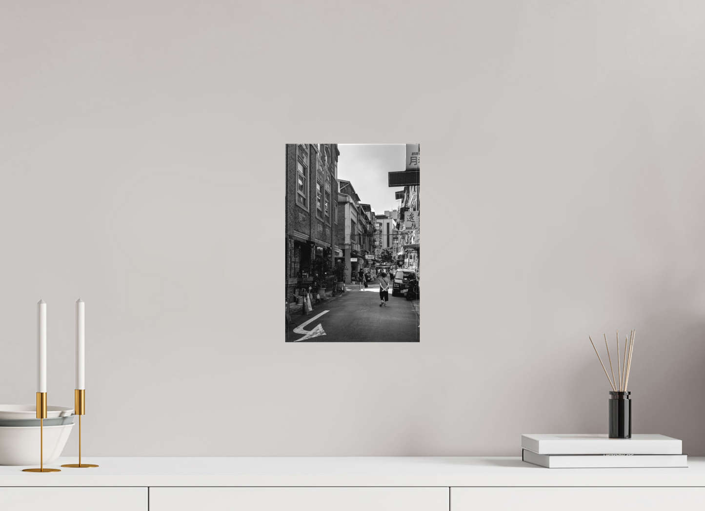 8 x 12″, -Textile Print on Stretcher Frame Dihua Old Street Neighborhood Black and White Fine Art Photograph Taipei Taiwan