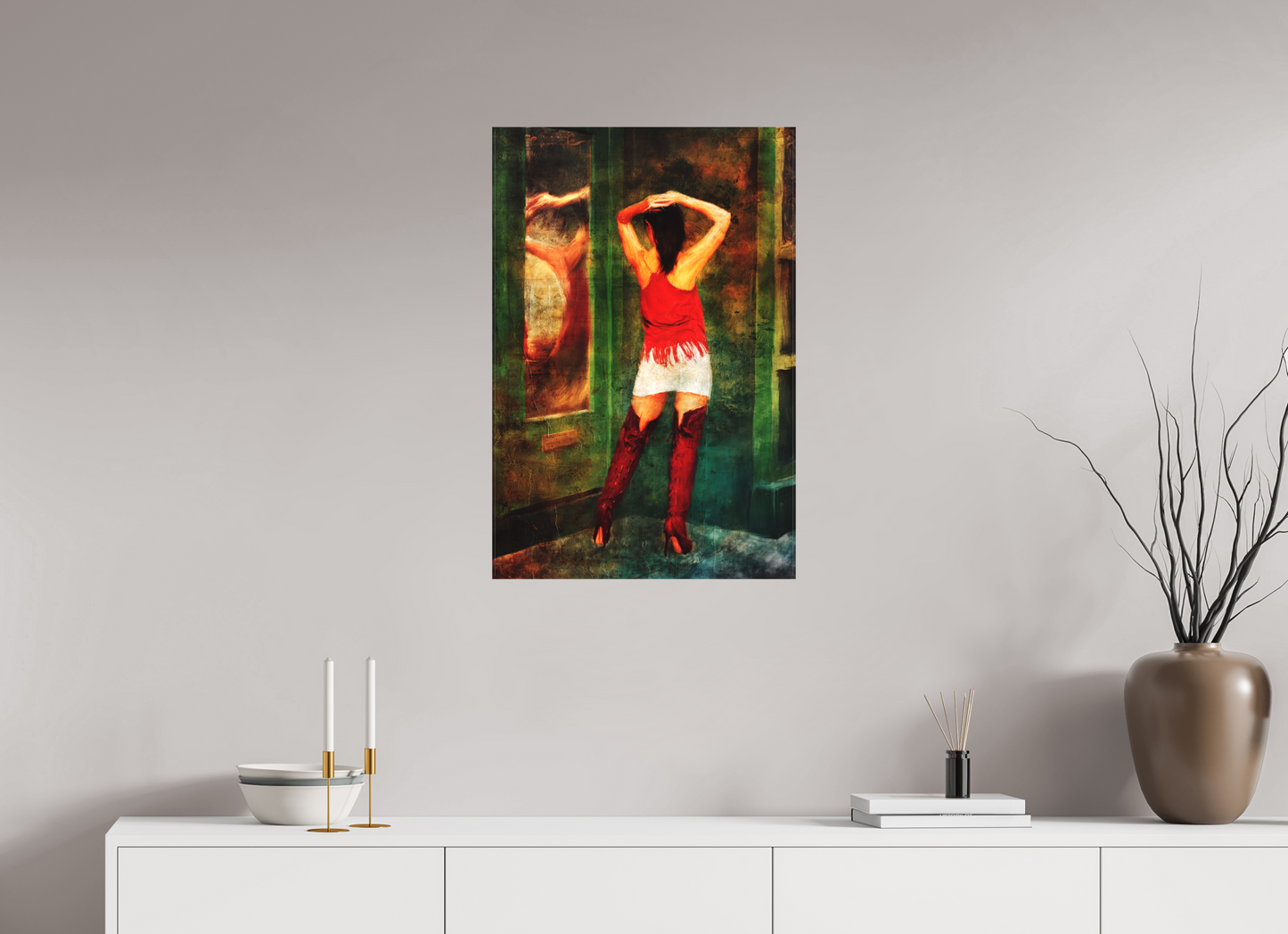 20 x 30″, -Textile Print on Stretcher Frame Reflection in Motion
