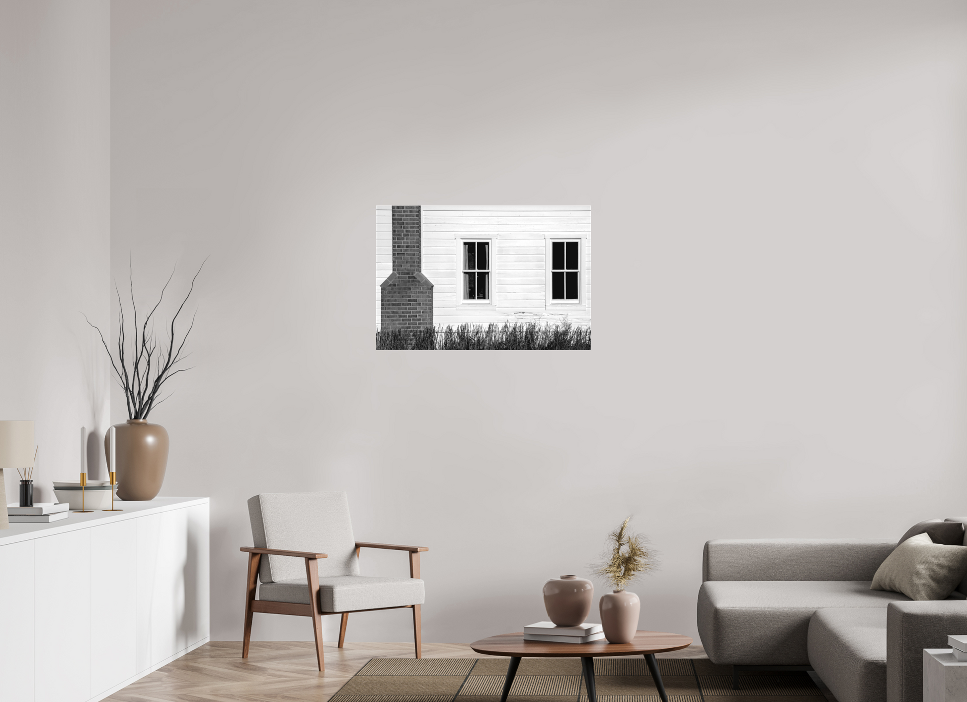 36 x 24″, -Textile Print on Stretcher Frame McPolin Farmhouse | Geometry, Texture, History: A Study in Contrast