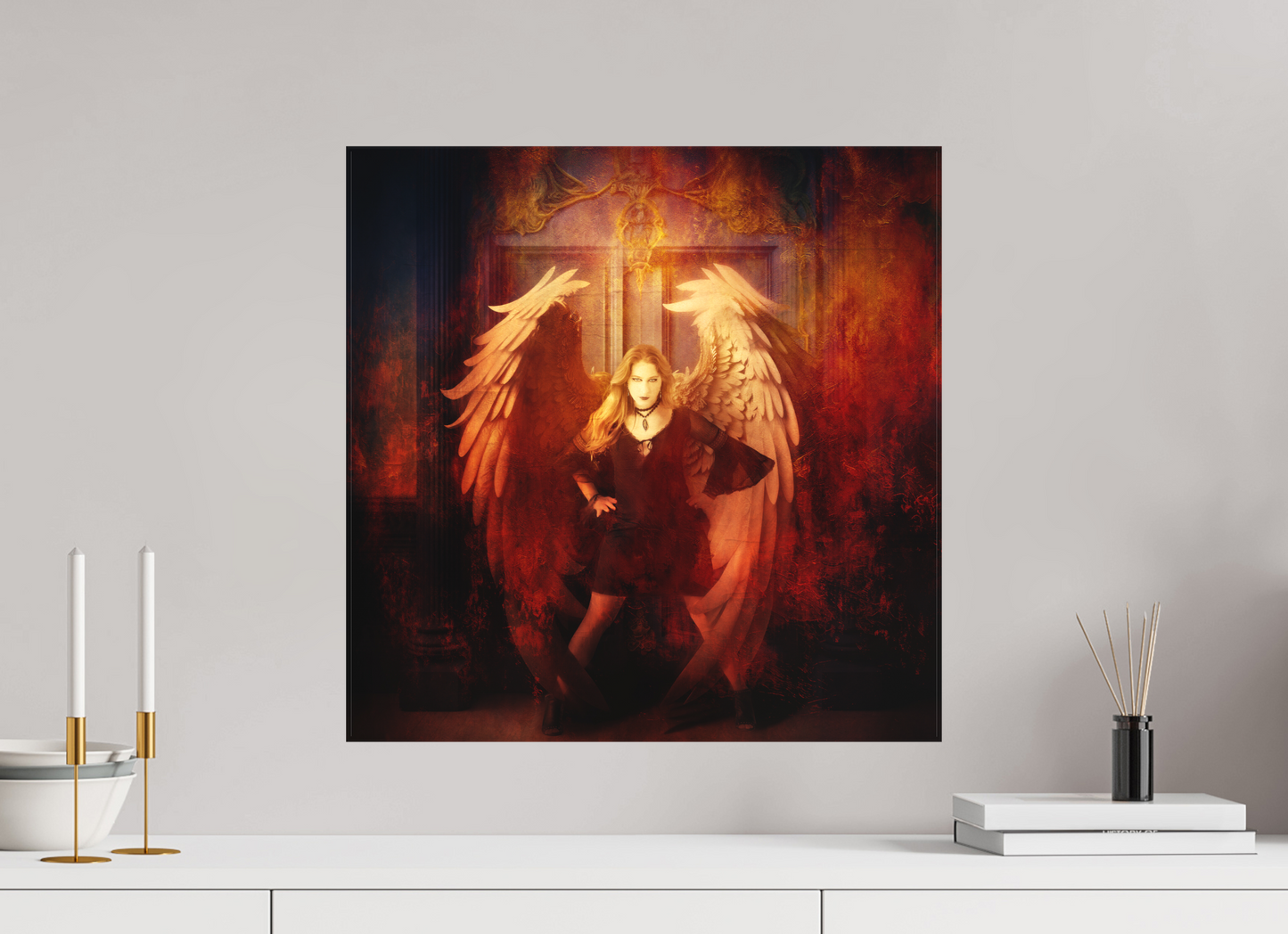 20 x 20″, -Textile Print on Stretcher Frame Unveiling Darkness – Fine Art Fantasy Photography