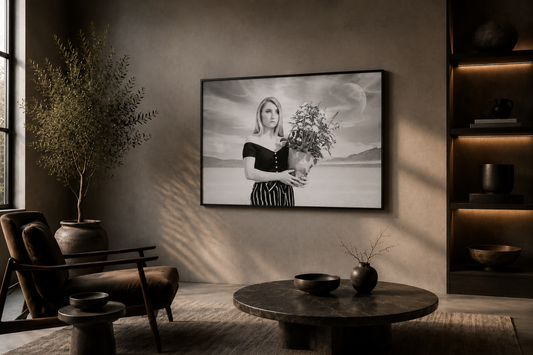 She Waits in Silence | Surreal Black and White Fine Art Photography Print