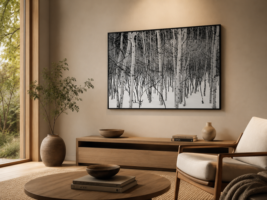 Wasatch Aspen – Black and White Winter Forest Fine Art Photograph