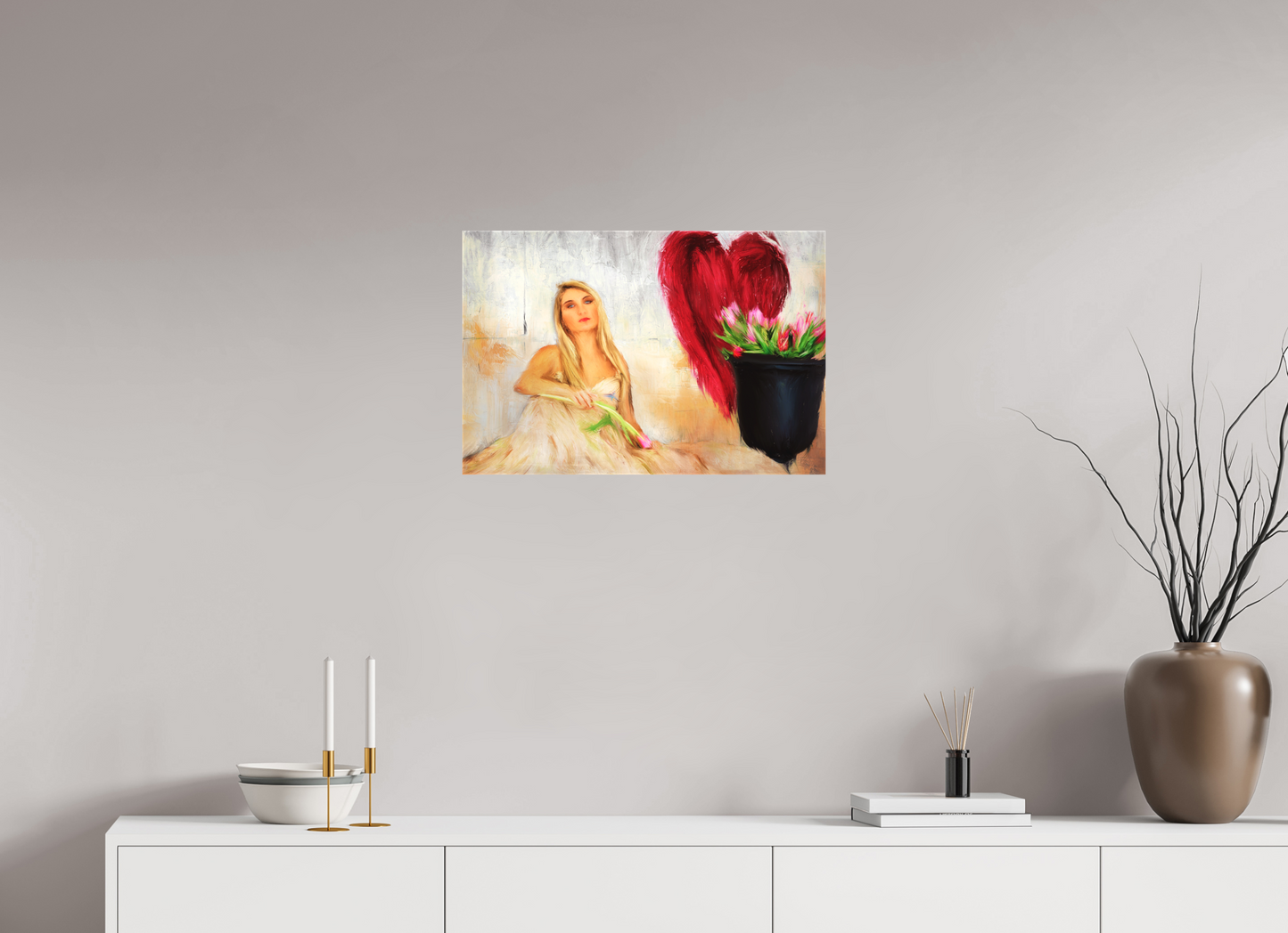 24 x 16″, -Textile Print on Stretcher Frame Another Fall From Grace – A Symbolic Exploration of Beauty, Loss, and Rebirth