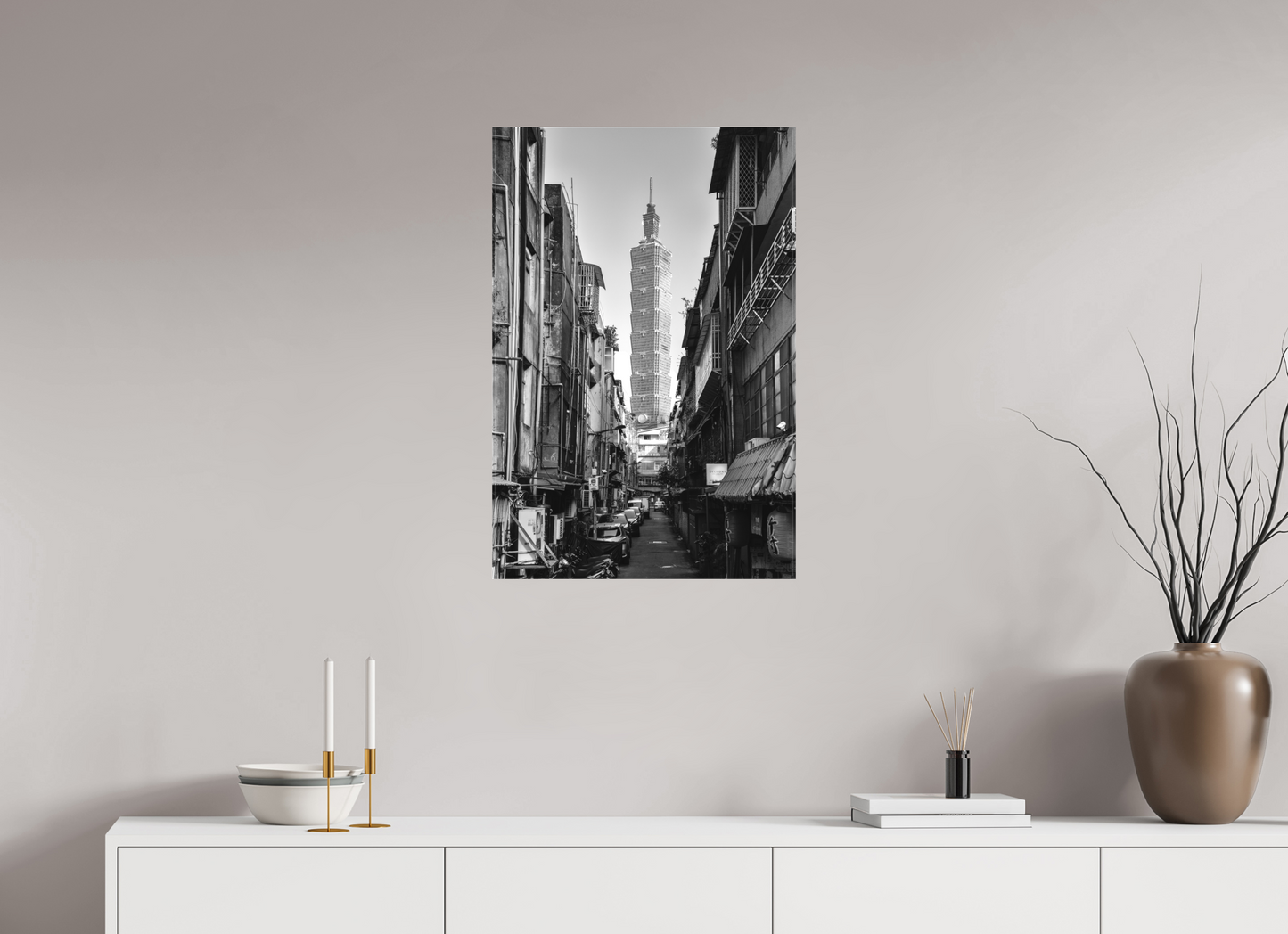 20 x 30″, -Textile Print on Stretcher Frame Taipei 101 Black and White Fine Art Photograph Wall Art
