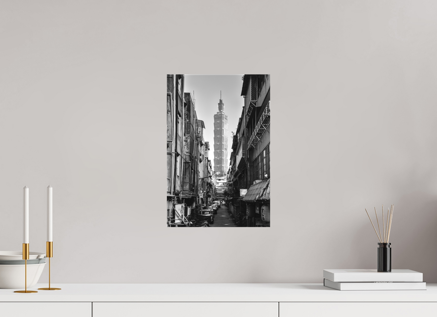 10 x 15″, -Textile Print on Stretcher Frame Taipei 101 Black and White Fine Art Photograph Wall Art