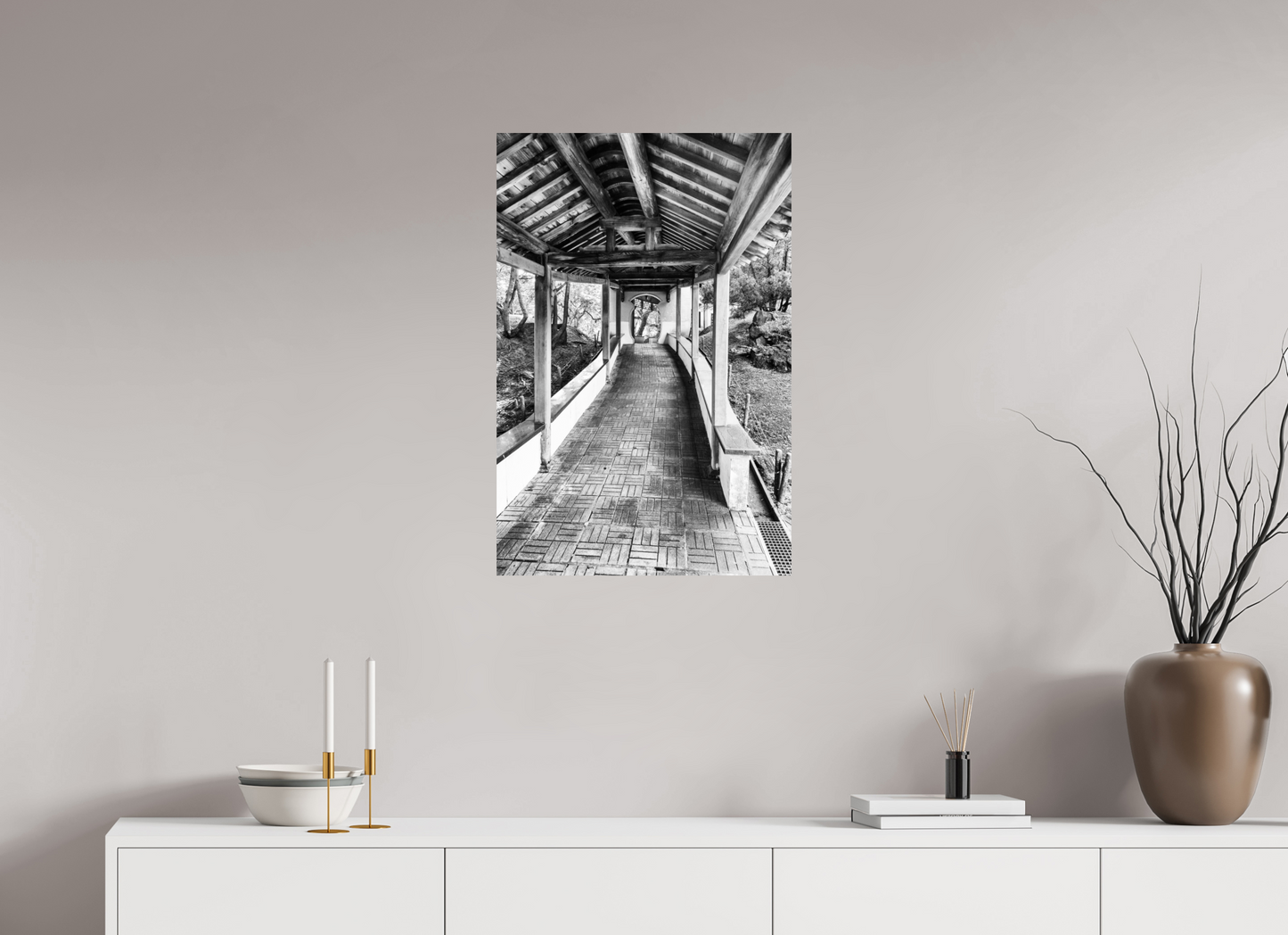 20 x 30″, -Giclée Fine Art Print Walkway Zhishan Garden National Palace Museum Black and White Fine Art Photograph Taipei Taiwan