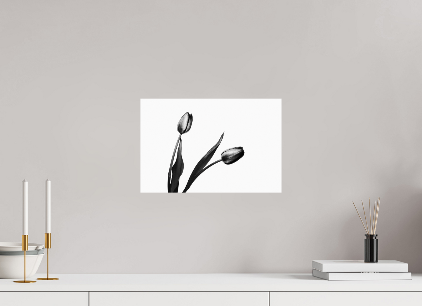 15 x 10″, -Photo Print on Ilford Baryta Paper Pair of Tulips Black and White Fine Art Photograph