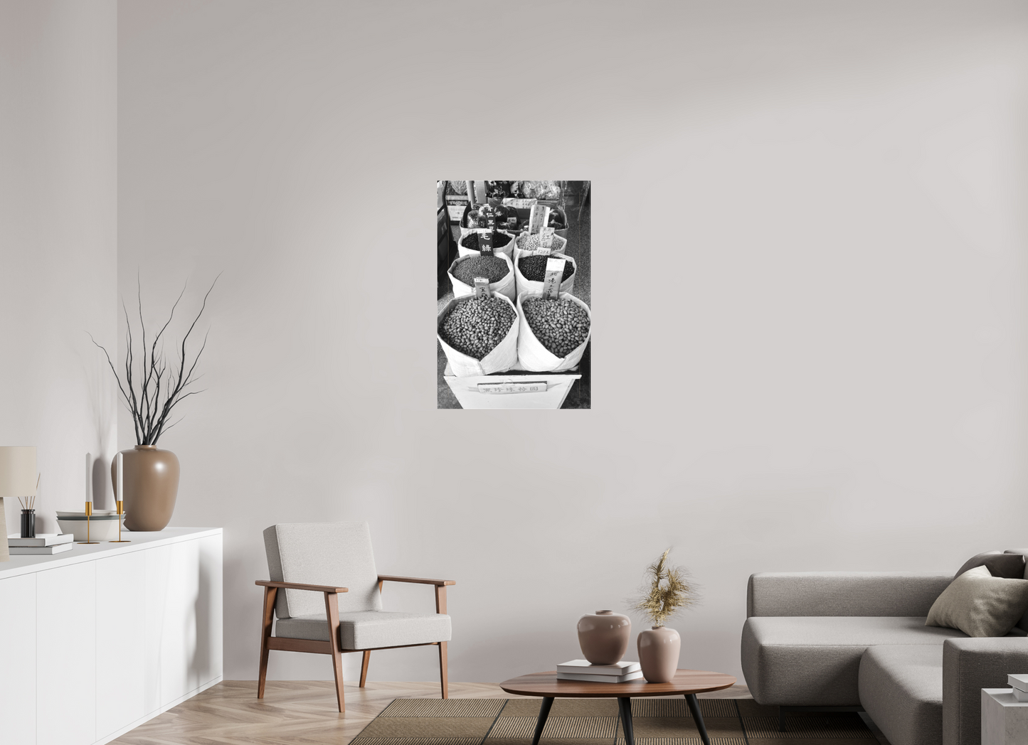 24 x 36″, -Textile Print on Stretcher Frame Dihua Old Street Dry Goods Black and White Fine Art Photograph Taipei Taiwan