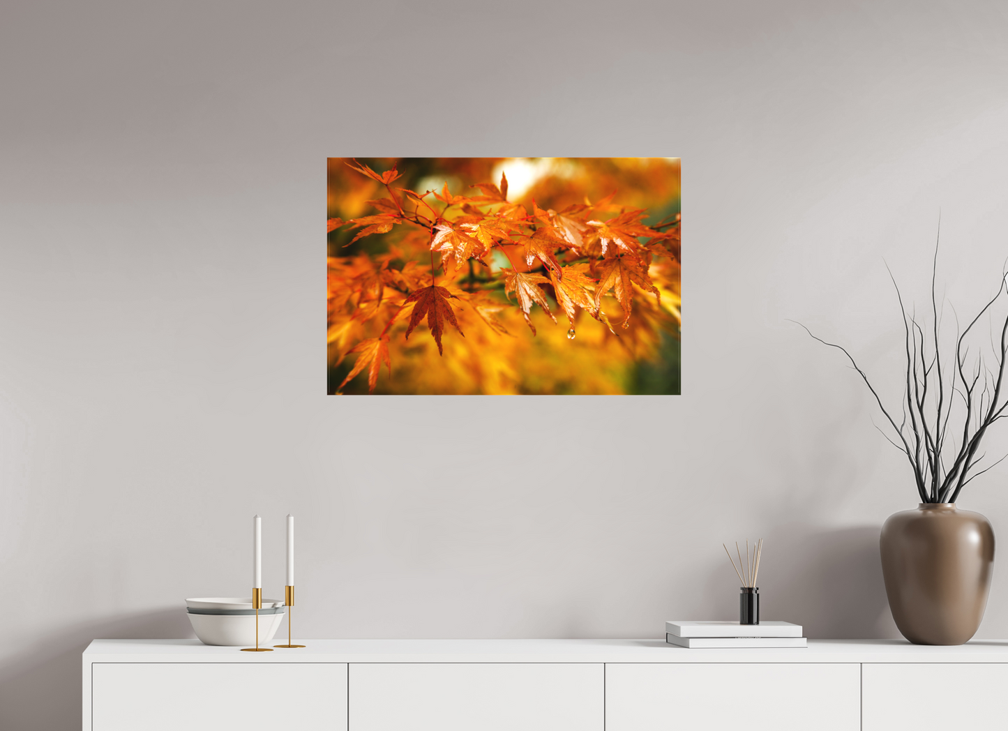 30 x 20″, -Textile Print on Stretcher Frame After the Rain | Japanese Garden Maple