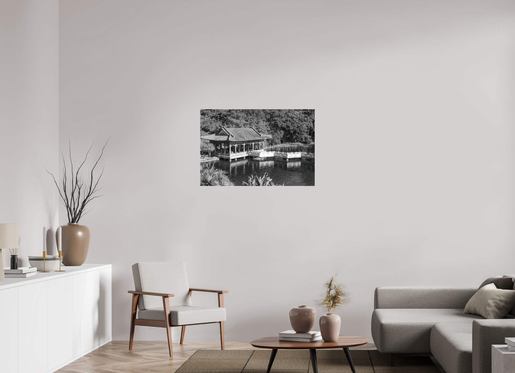 36 x 24″, -Matte Canvas on Stretcher Frame Zhishan Garden Black and White Fine Art Photograph Taipei Taiwan