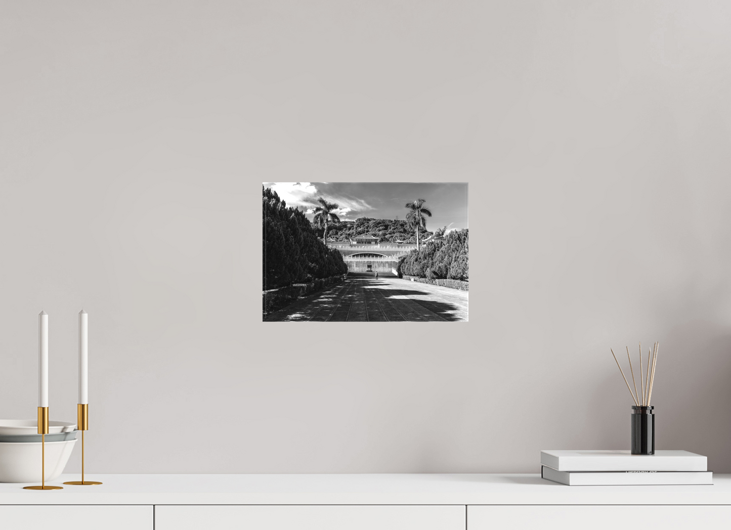 12 x 8″, -Textile Print on Stretcher Frame National Palace Museum Black and White Fine Art Photograph Taipei Taiwan