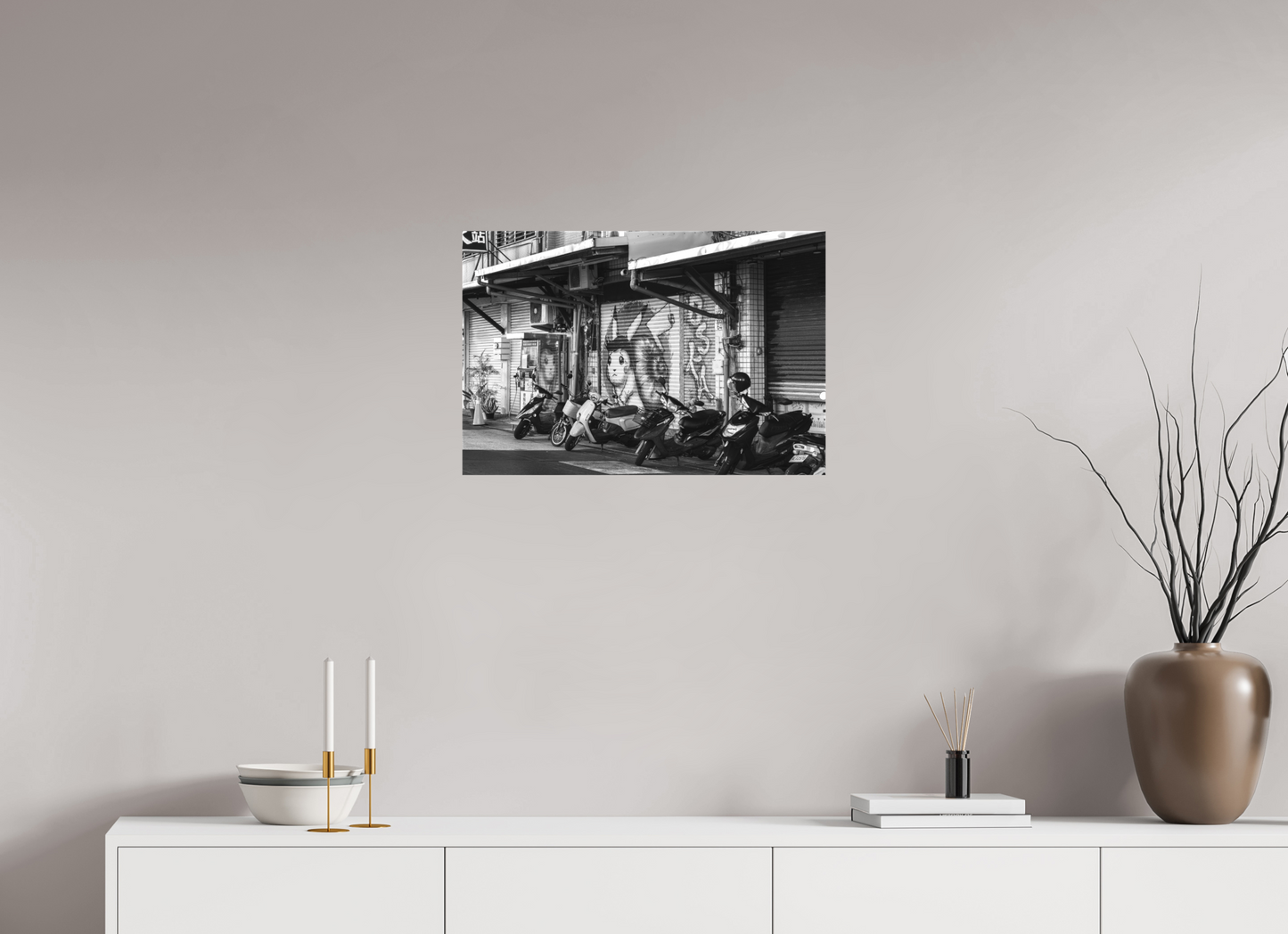 24 x 16″, -Textile Print on Stretcher Frame Street Scene Black and White Fine Art Photograph Hualien Taiwan
