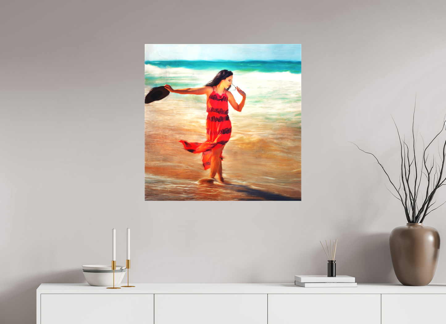 30 x 30″, -Textile Print on Stretcher Frame Sun Dance