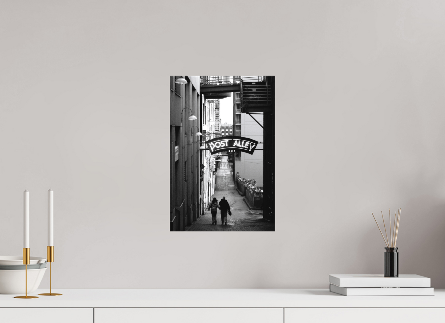 10 x 15″, -Textile Print on Stretcher Frame November Afternoon - Seattle Post Alley Fine Art Print