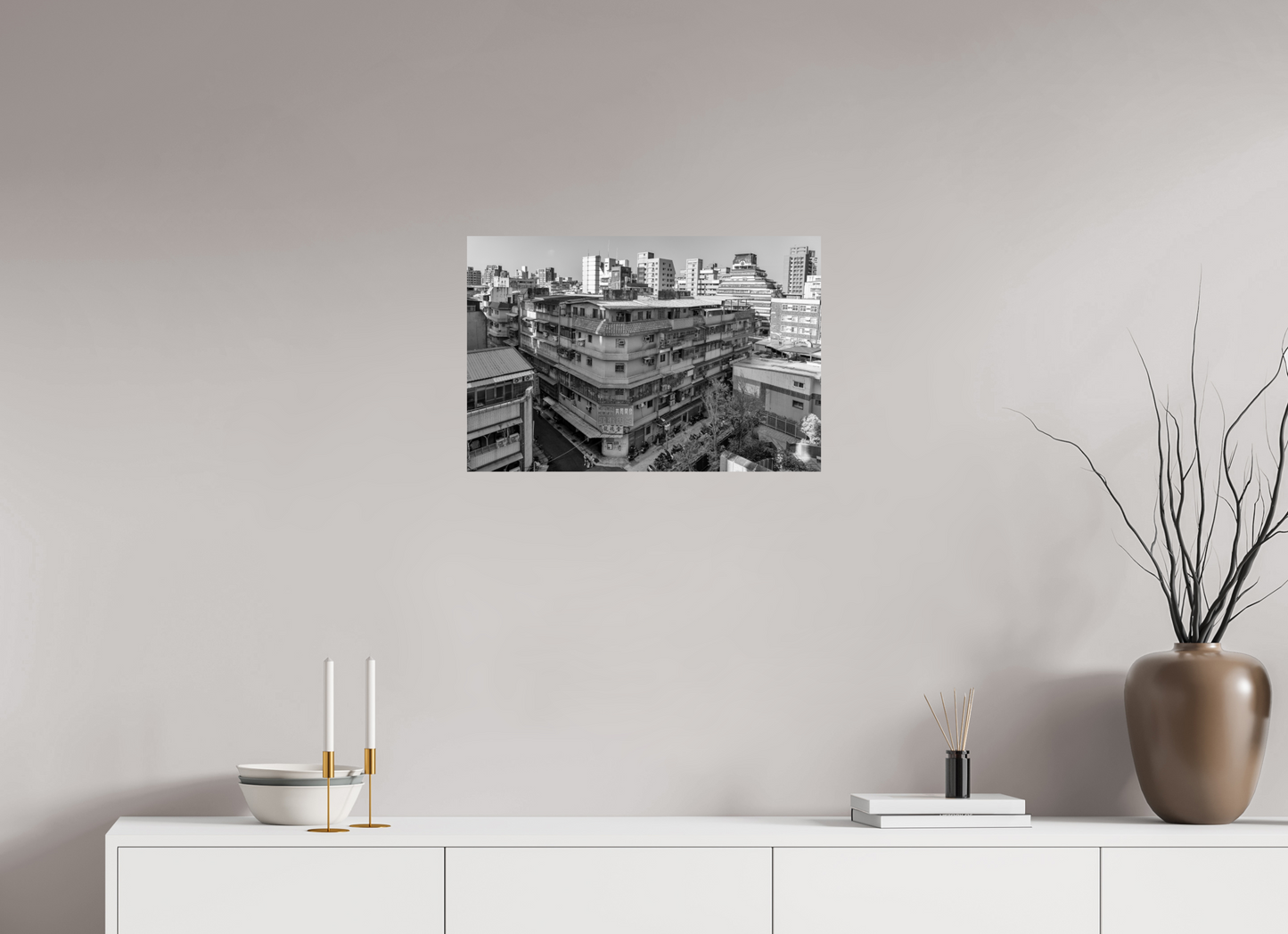 24 x 16″, -Metallic Photo Print on Fuji Crystal Pearl Neighborhood Black and White Fine Art Photograph Taipei Taiwan