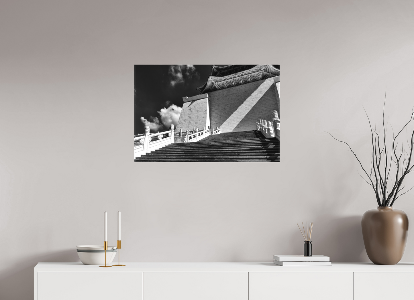 30 x 20″, -Matte Canvas on Stretcher Frame Chiang Kai-shek Memorial Hall Black and White Fine Art Photograph