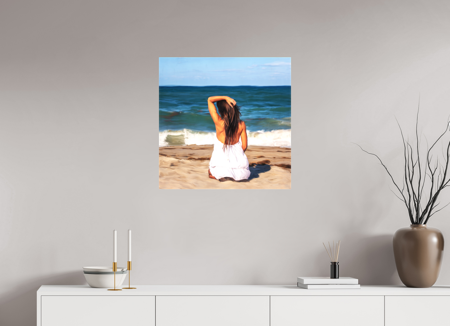 25 x 25″, -Matte Canvas on Stretcher Frame Last Day at the Beach