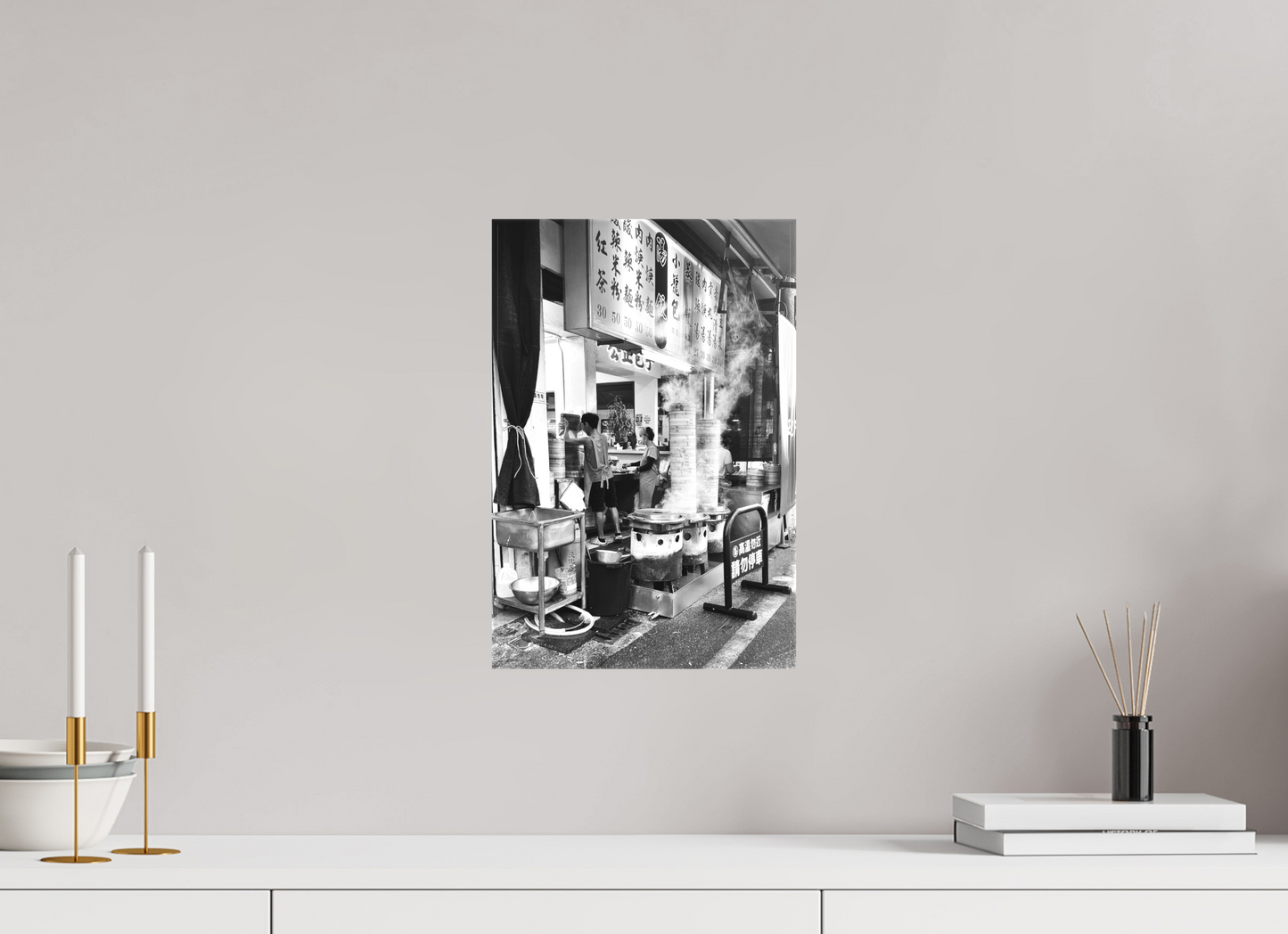 10 x 15″, -Matte Canvas on Stretcher Frame Dumpling Kitchen Black and White Fine Art Photograph Hualien Taiwan
