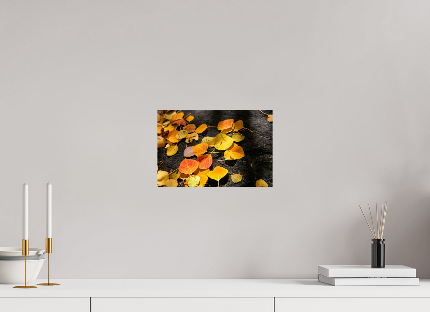12 x 8″, -Photo Print on Fuji Crystal DP II Autumn Aspen Leaves on Stone