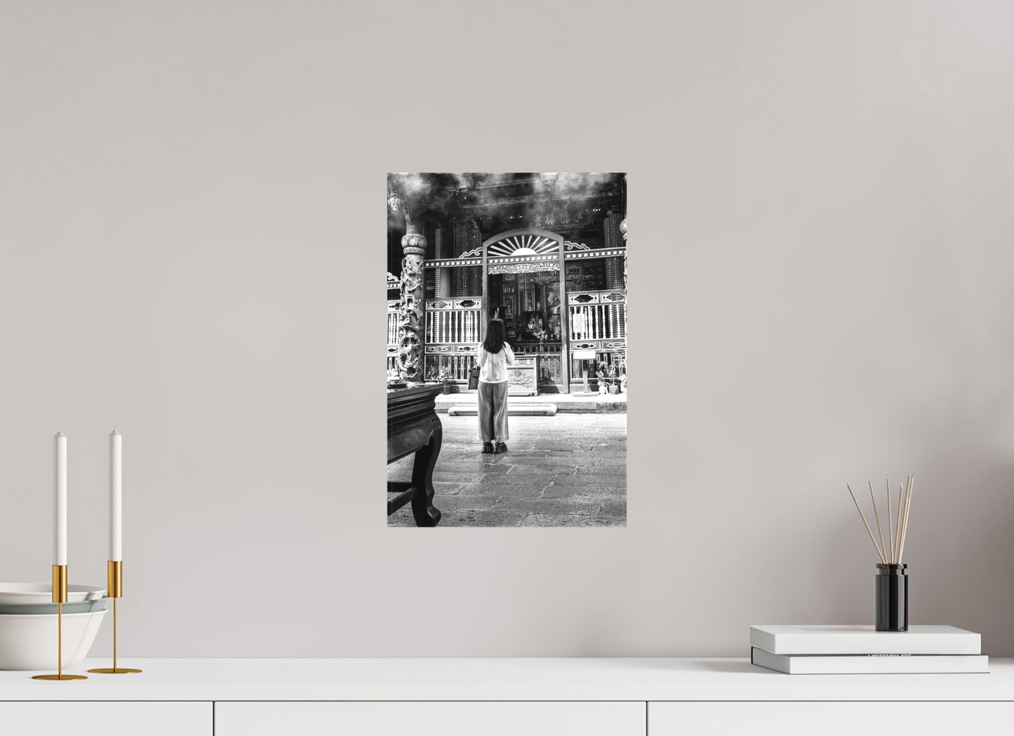 10 x 15″, -Matte Canvas on Stretcher Frame Long Shan Temple Interior Black and White Fine Art Photograph Taipei Taiwan
