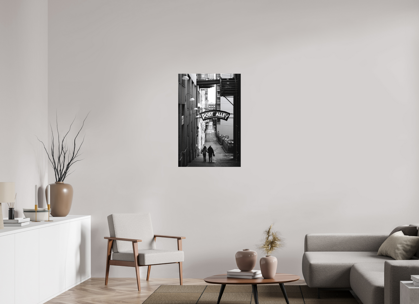 24 x 36″, -Textile Print on Stretcher Frame November Afternoon - Seattle Post Alley Fine Art Print