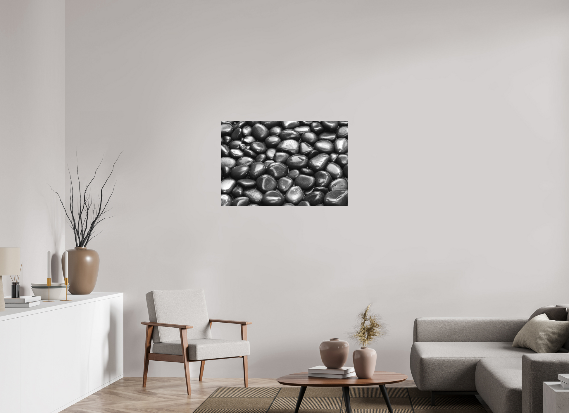 36 x 24″, -Textile Print on Stretcher Frame Garden Stones | After the Rain