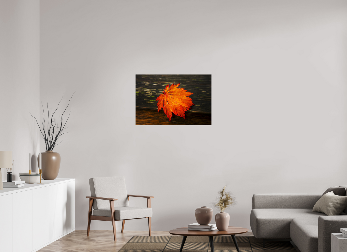 36 x 24″, -Metallic Photo Print on Fuji Crystal Pearl After the Rain | Leaf on Wood
