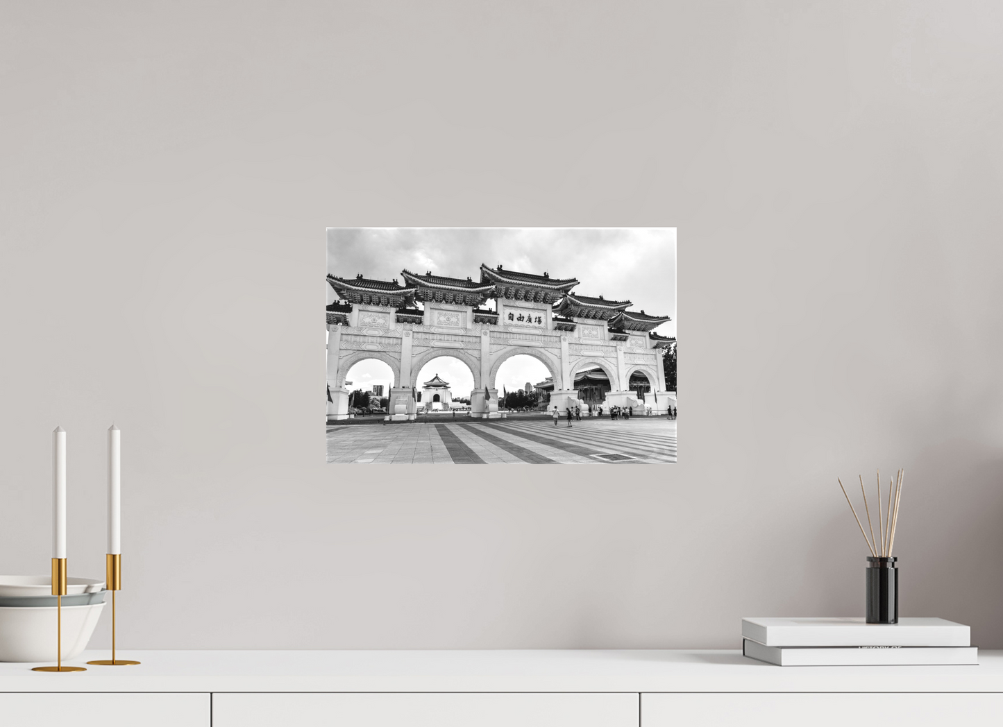 15 x 10″, -Textile Print on Stretcher Frame Liberty Square Archway Black and White Fine Art Photograph Taipei Taiwan