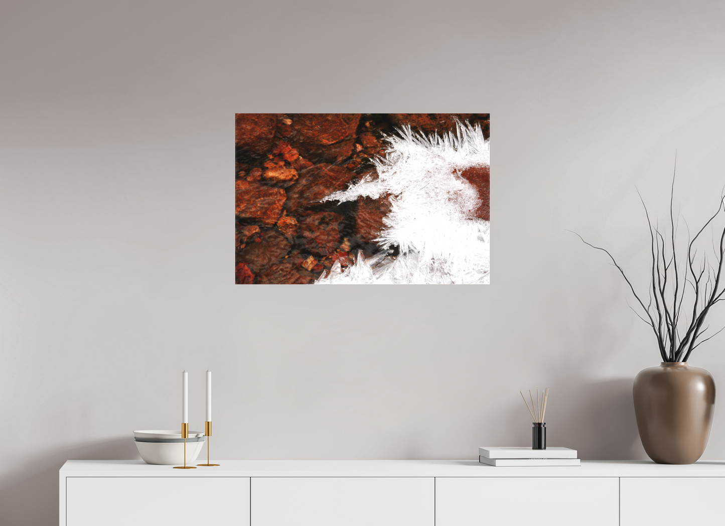30 x 20″, -Textile Print on Stretcher Frame Red Rock and Ice