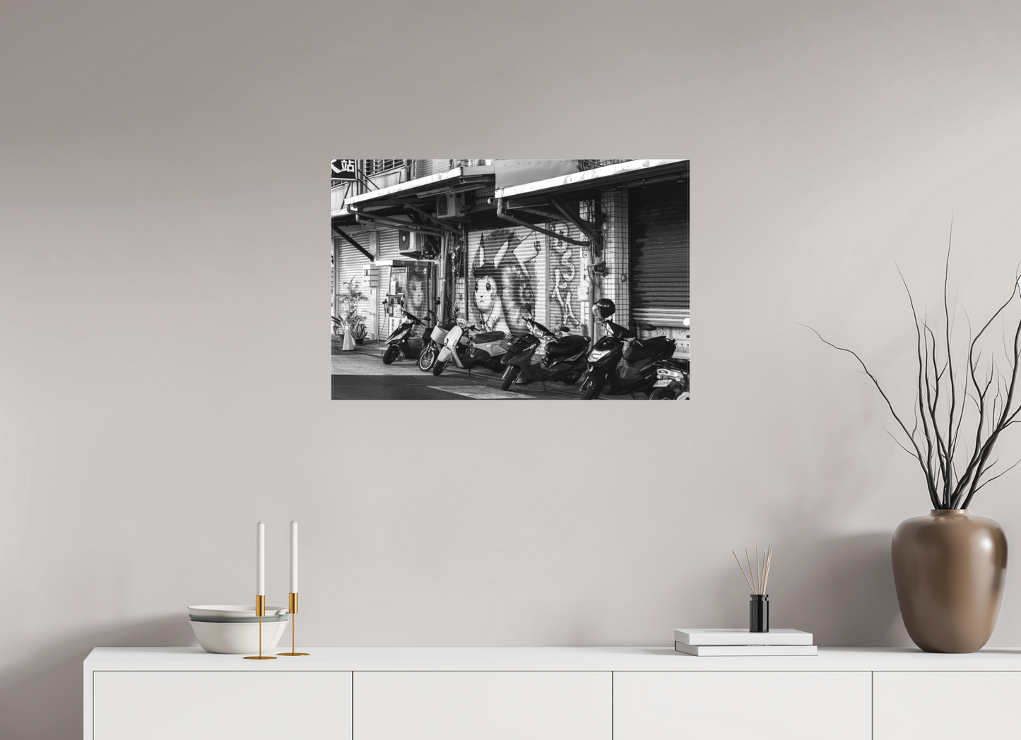 30 x 20″, -Matte Canvas on Stretcher Frame Street Scene Black and White Fine Art Photograph Hualien Taiwan