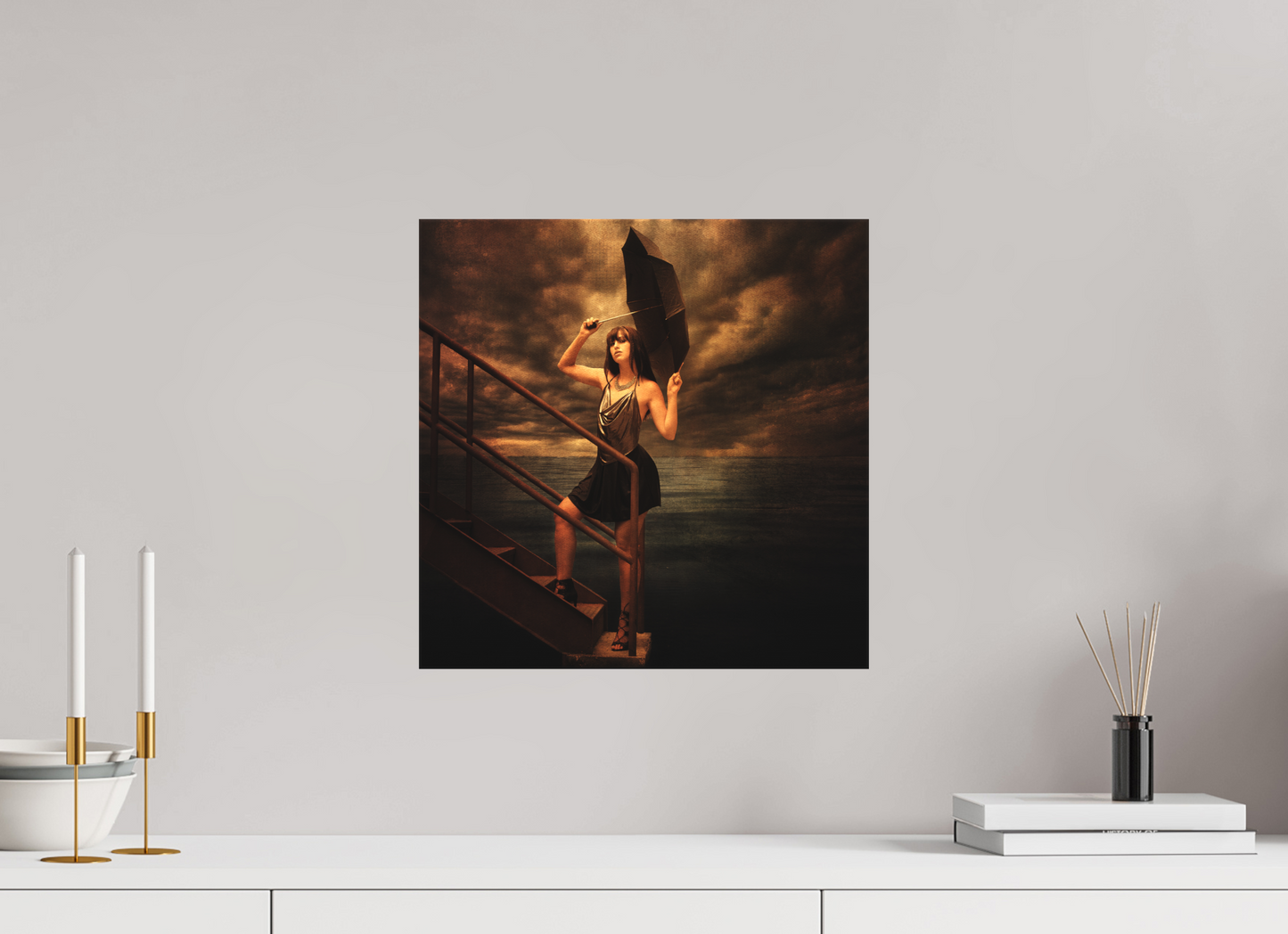 15 x 15″, -Matte Canvas on Stretcher Frame Beneath the Coming Storm