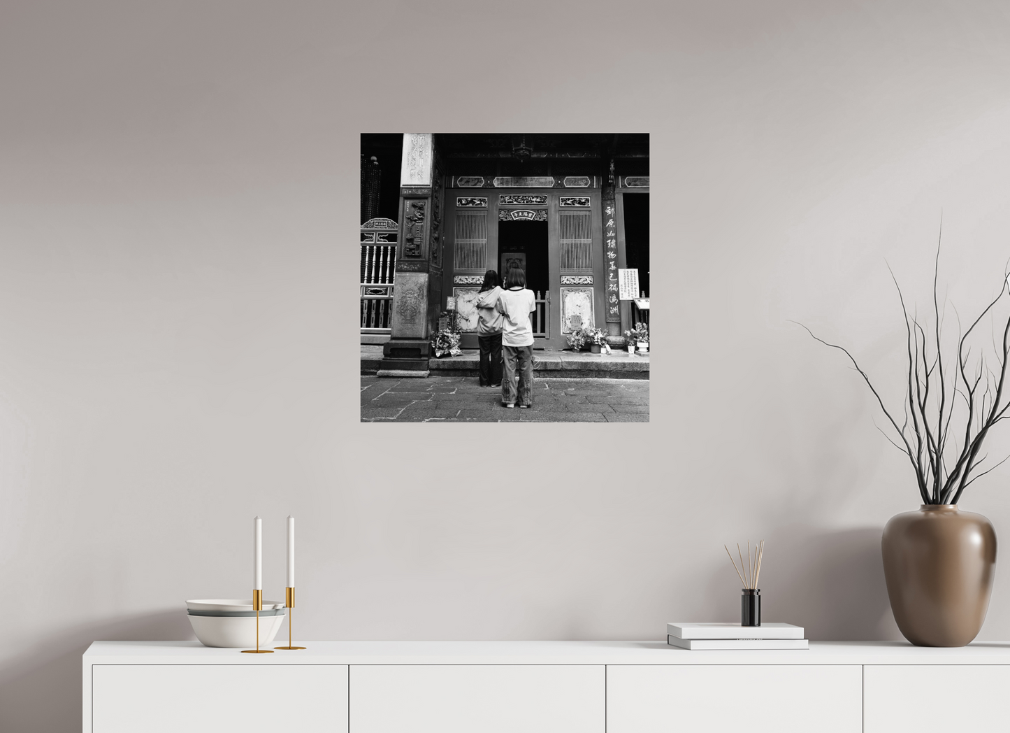 25 x 25″, -Metallic Photo Print on Fuji Crystal Pearl Long Shan Temple Interior Black and White Fine Art Photograph Taipei Taiwan