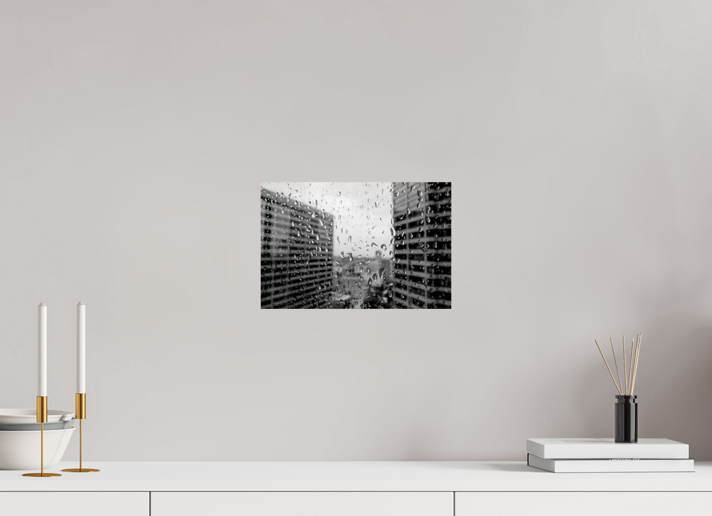 12 x 8″, -Metallic Photo Print on Fuji Crystal Pearl Rain on the 40th Floor – Seattle Black and White Fine Art Photography