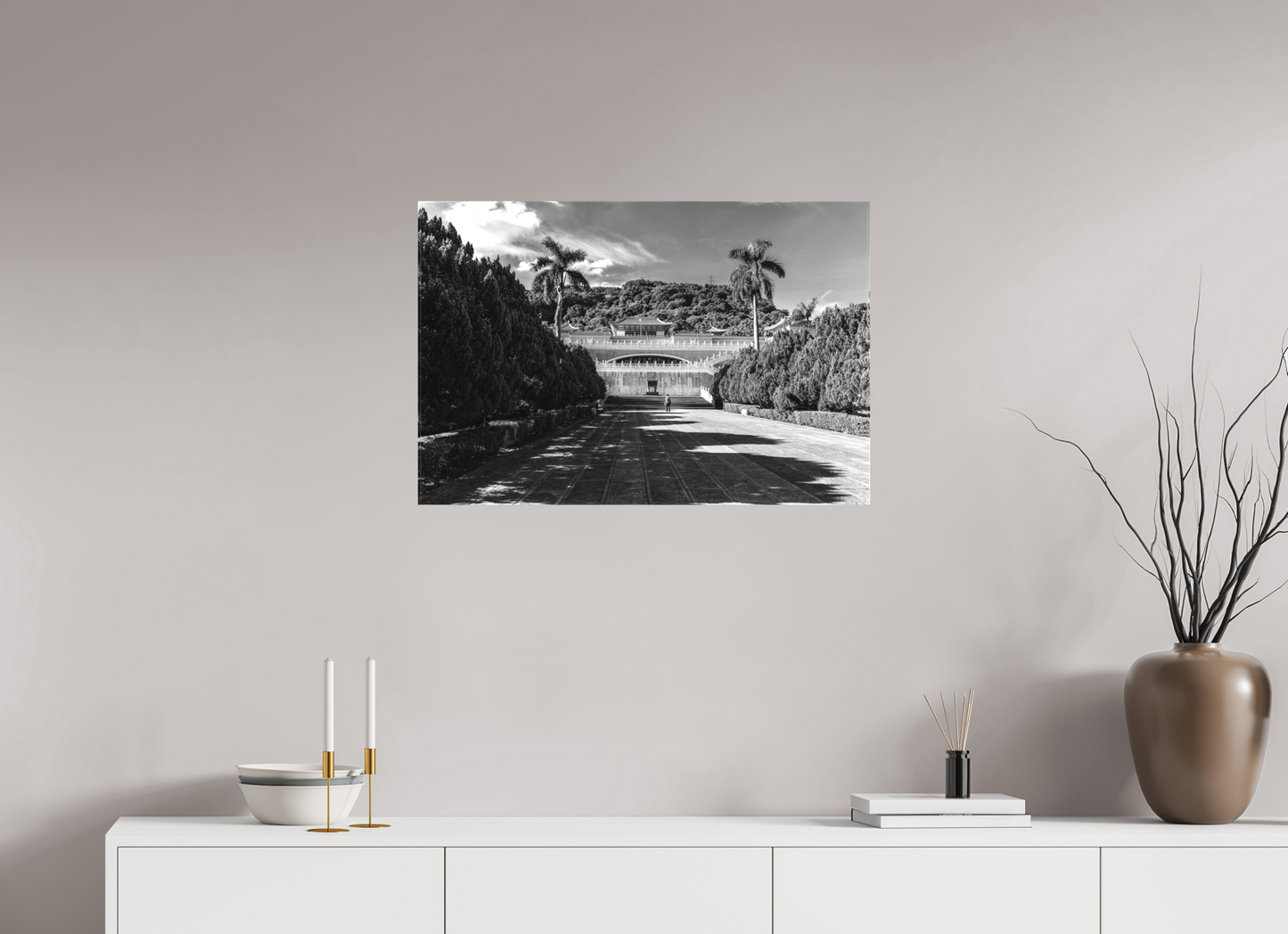 30 x 20″, -Matte Canvas on Stretcher Frame National Palace Museum Black and White Fine Art Photograph Taipei Taiwan