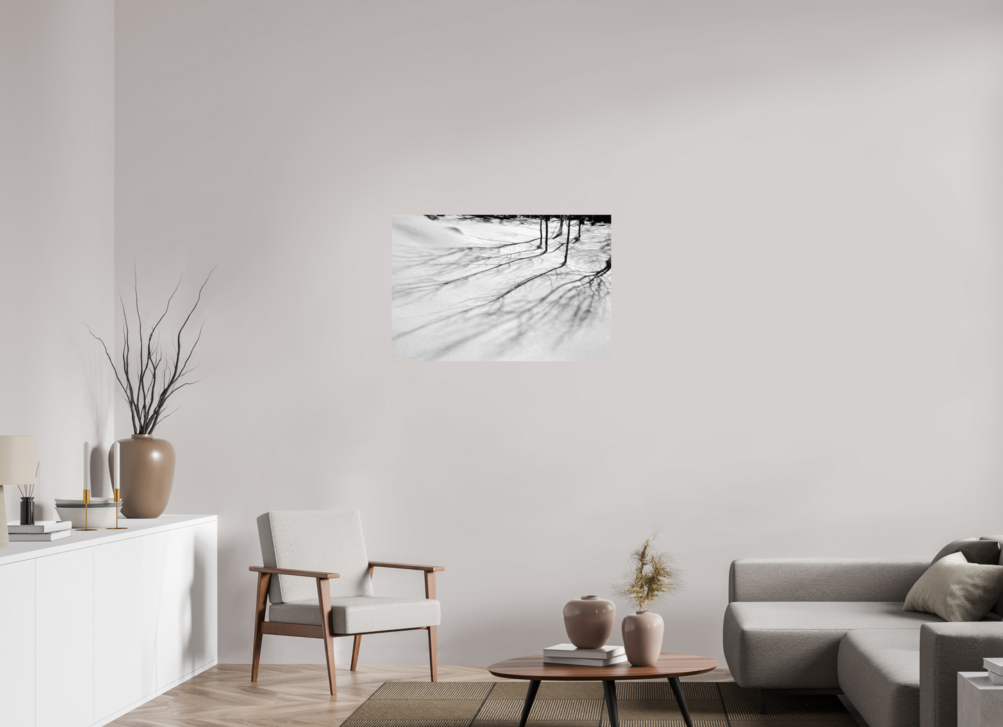 36 x 24″, -Photo Print on Ilford BW Paper Aspen Shadows | Shadow Play on the Snow: A Winter Study in Black and White